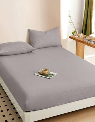 Простыня на резинке, с высотой борта 25 см "boiled cotton" - Вареный (стираный) хлопок» пурпурный