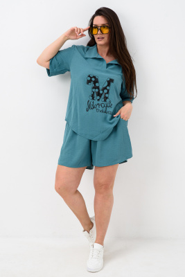 Комплект (рубашка+шорты) с печатью 52469 изумрудный