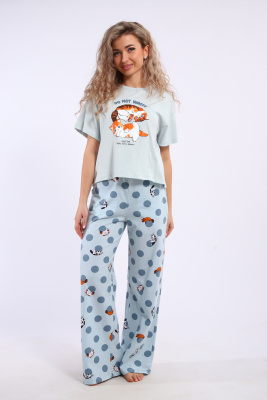 Костюм домашний арт. КД-00-007 бирюза/котята-горошки